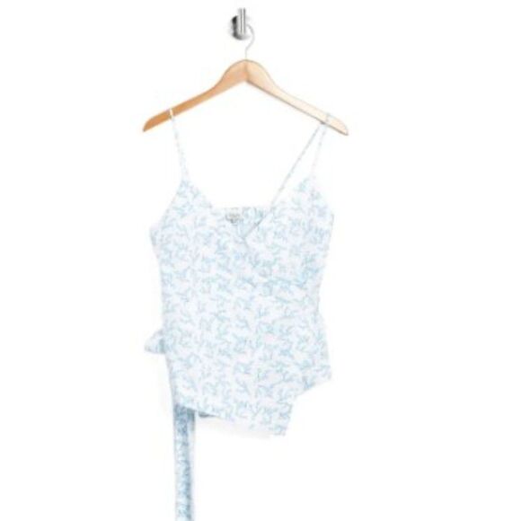 FRNCH Romantic White & Blue Floral Cotton Wrap Top NWT Small - Picture 2 of 4